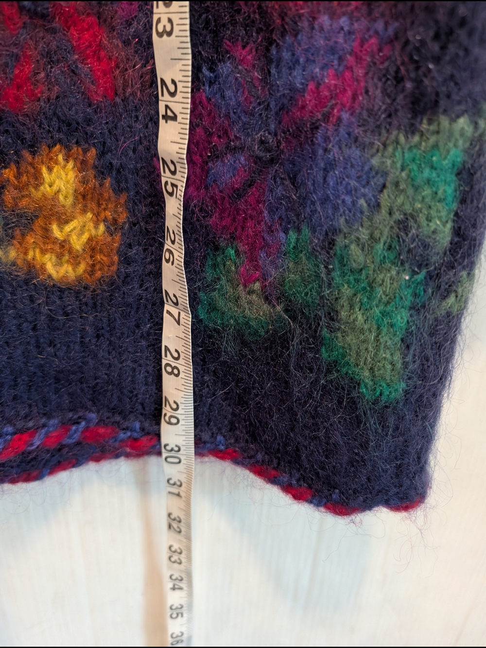 ROSANNA Hand Knitted Bohemian Navy Floral Paisley Mohair Crewneck Sweater Medium - Picture 8 of 11